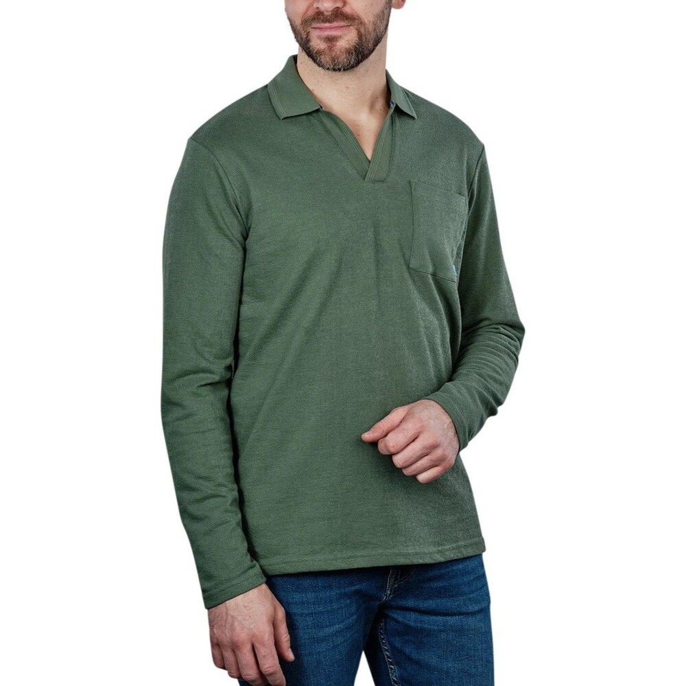 Scotch & Soda Relaxed-Fit Long-Sleeve Pocket Polo Shirt Men's M Green Pullover